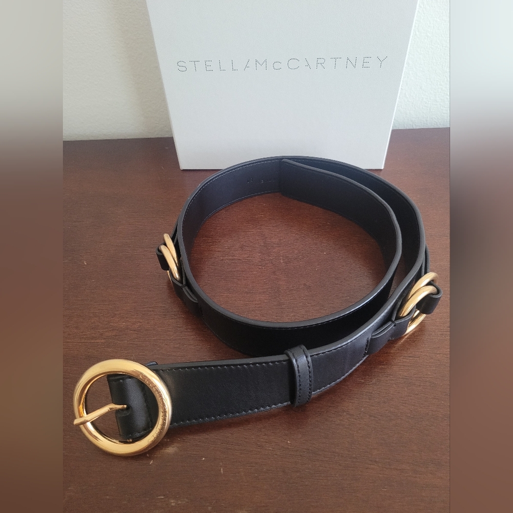 Stella McCartney Black Belt with Circular Gold Buckle